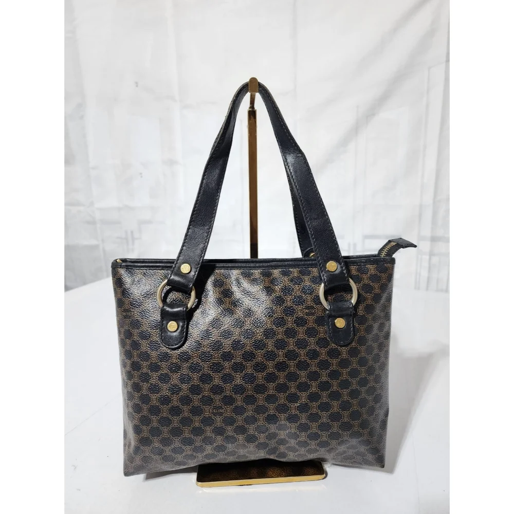 Céline Vintage Macadam Canvas Shoulder Bag Black/Brown